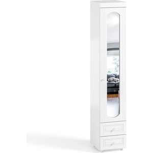 Шкаф для белья ОЛМЕКО Афина АФ-32 с зеркальной дверью и ящиками, белое дерево