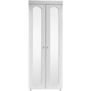 Шкаф для белья ОЛМЕКО Афина АФ-43 с зеркальными дверьми, белое дерево