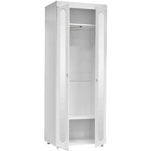 Шкаф для белья ОЛМЕКО Афина АФ-43 с зеркальными дверьми, белое дерево