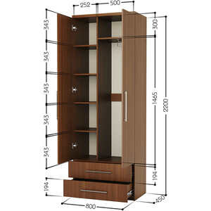 Шкаф комбинированный с ящиками Шарм-Дизайн Комфорт МКЯ-22 80х45 с зеркалом, орех