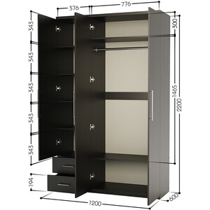 Шкаф трехдверный Шарм-Дизайн Комфорт МКЯ-32/1 120х60 с зеркалами, венге