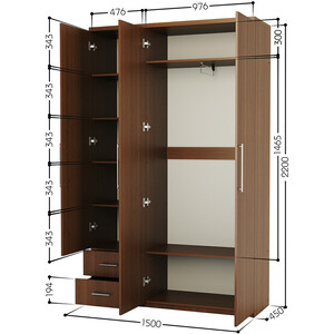 Шкаф трехдверный Шарм-Дизайн Комфорт МКЯ-32/1 150х45 с зеркалами, орех