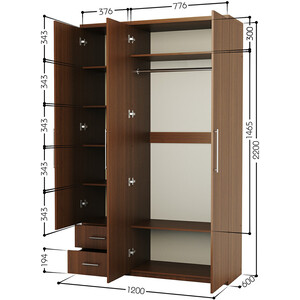 Шкаф трехдверный Шарм-Дизайн Комфорт МКЯ-32/1 120х60 с зеркалом, орех
