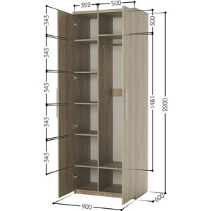 Шкаф комбинированный Шарм-Дизайн Комфорт МК-22 90х60 с зеркалами, дуб сонома