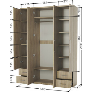 Шкаф четырехдверный Шарм-Дизайн Мелодия МКЯ2-43 120х60 дуб сонома