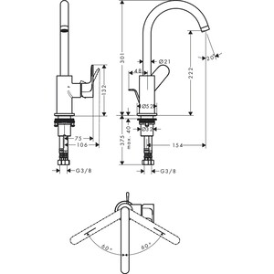 Смеситель для раковины Hansgrohe Rebris S с донным клапаном, хром (72536000)