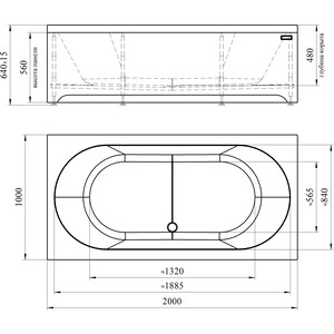 Акриловая ванна Radomir Вальс 200х100 с каркасом и фронтальной панелью, слив-перелив полуавтомат (1-01-2-0-1-195К)