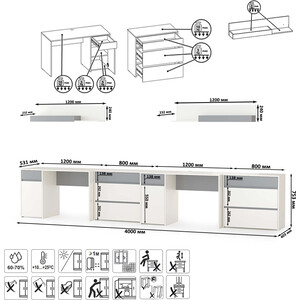 Модульная система для детской Моби Торонто Компоновка № 13, цвет белый шагрень/стальной серый
