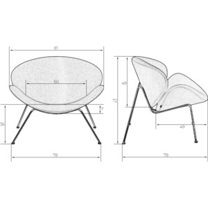 Кресло дизайнерское Dobrin EMILY LMO-72 желтая ткань AF13, черное основание