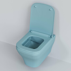 Унитаз подвесной безободковый Ambassador Benefit с тонким сиденьем-микролифт, матовый голубой (203T20801R, 202T20801S)