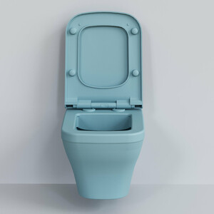 Унитаз подвесной безободковый Ambassador Benefit с тонким сиденьем-микролифт, матовый голубой (203T20801R, 202T20801S)