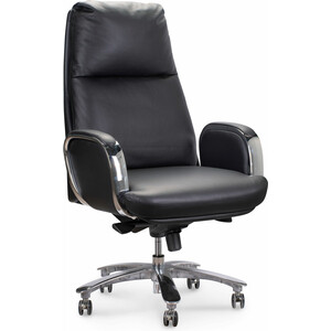 Офисное кресло NORDEN Сенат YS1815A-black черная кожа / синхромеханизм / алюминиевая крестовина и подлокотники