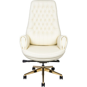 Офисное кресло NORDEN Моцарт 9132 white leather ivory кожа / алюминий крестовина золотого цвета