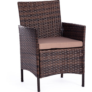 Лаундж сет (диван+2кресла+столик+подушки) TetChair mod. 210013 А пластиковый ротанг, темно-коричневый, ткань DB-18 серый