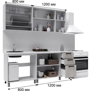 Кухонный гарнитур Mebiplex Лаура 2,0м (клен кремовый/клен серый, белый, антарес)