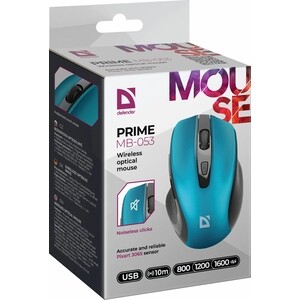 Мышь беспроводная Defender Prime MB-053 turquoise (USB, 6 кнопок, оптическая, 1600dpi) (52054)