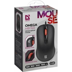 Мышь Defender Omega MB-522 black (USB, 4 кнопки, оптическая, 1600dpi) (52522)