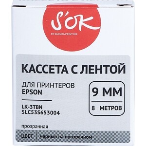 Кассета с лентой Sakura C53S653004 (LK-3TBN) для Epson, черный на прозрачном, 9мм/8