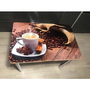 Стол обеденный поворотно раскладной фотопечать Катрин Симпл / дуб молочный Чашка кофе / опора круглая Хром (KT19704)