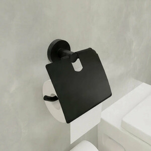 Держатель туалетной бумаги Fixsen Comfort Black с крышкой, черный матовый (FX-86010)