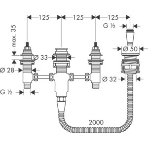 Механизм Hansgrohe для смесителя на борт ванны, четыре отверстия (13244180)