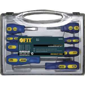 Набор отверток FIT 8шт сталь S2 сине-желтая ручка "Профи" в чемоданчике (56044)