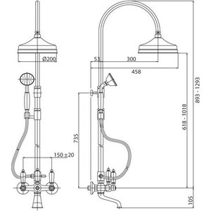 Душевая система Cezares Lord со смесителем для ванны, верхним и ручным душем (Lord-CVD-03)