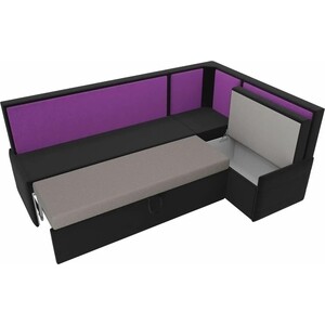 Кухонный угловой диван АртМебель Кристина микровельвет черно/фиолетовый правый