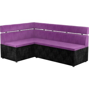 Кухонный угловой диван АртМебель Классик микровельвет фиолетово/черный левый