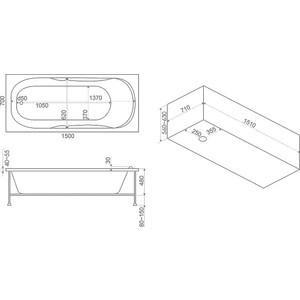 Акриловая ванна BAS Ибица 150х70 с каркасом, фронтальная панель (В 00011, Э 00011)