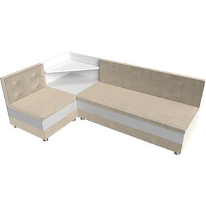 Кухонный диван Мебелико Милан микровельвет бежевый-белый левый