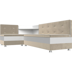 Кухонный диван Мебелико Милан микровельвет бежевый-белый левый