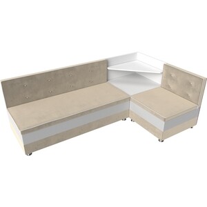 Кухонный диван Мебелико Милан микровельвет бежевый-белый правый