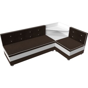 Кухонный диван Мебелико Милан микровельвет коричнево-белый правый