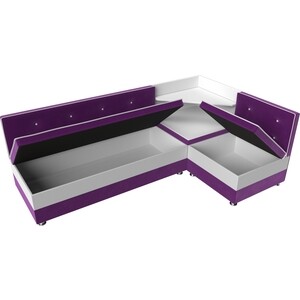 Кухонный диван Мебелико Милан микровельвет фиолетовый-белый правый