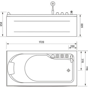 Акриловая ванна Gemy 170х80 с гидромассажем (G9006-1.7 B R)