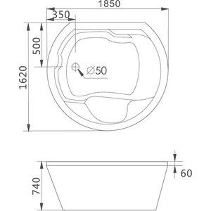 Акриловая ванна Gemy 185x160 с гидромассажем (G9053 K)