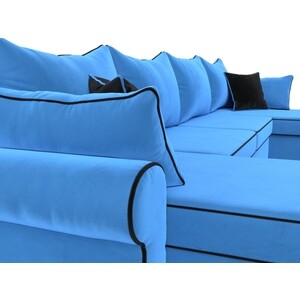 Диван АртМебель Элис велюр голубой с черными подушками П- образный