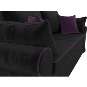 Диван прямой Лига Диванов Элис велюр черный с фиолетовыми подушками
