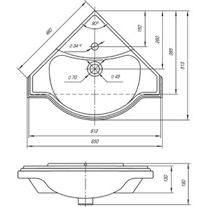Раковина мебельная KIROVIT Классик 46x46 угловая (4640021063071 / SD-00000377)