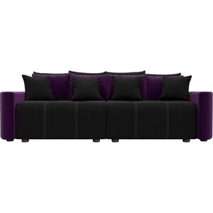Прямой диван Лига Диванов Бристоль вельвет черный/фиолетовый