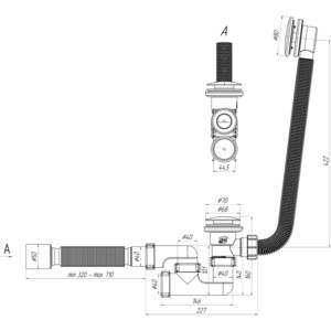 Слив-перелив АНИ пласт регулируемый Клик-клак, с гибкой трубой (грибок) (EC255G)