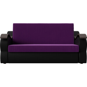 Прямой диван АртМебель Меркурий вельвет фиолетовый экокожа черный (140)