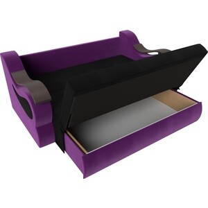 Прямой диван АртМебель Меркурий вельвет черный/фиолетовый (100)