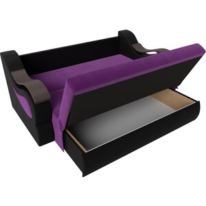Прямой диван АртМебель Меркурий вельвет фиолетовый экокожа черный (100)