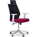 Кресло офисное NORDEN Престиж белый пластик/черная сетка/вишневая ткань