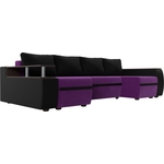 П-образный диван АртМебель Ричмонд микровельвет фиолетовый экокожа черный