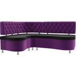 Кухонный угловой диван АртМебель Вегас микровельвет черный фиолетовый левый угол