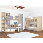 Комплект мебели Ника Колибри Лофт с двухярусной кроватью, дуб сонома/ателье светлое, акрил белый