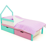Детская кровать-домик Бельмарко мини Svogen мятный-лаванда + ящики 1 мятный, 1 лаванда + бортик ограждение